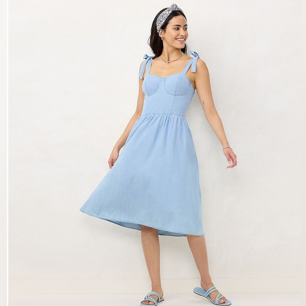 Lauren Conrad Light Chambray Corset Body Midi Dress Sz: Small